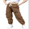 BINPAW Girls Cargo Pants Drawstring Elastic Waist Loose Tapered Jogger Pants with Pockets, Brown, 13-14 Years = Tag 170 view 1