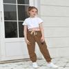 BINPAW Girls Cargo Pants Drawstring Elastic Waist Loose Tapered Jogger Pants with Pockets, Brown, 13-14 Years = Tag 170 view 2