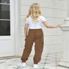 BINPAW Girls Cargo Pants Drawstring Elastic Waist Loose Tapered Jogger Pants with Pockets, Brown, 13-14 Years = Tag 170 view 3