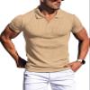 Collared Muscle Shirts for Men Ribbed Knit Slim Fit Polo Shirts Short Sleeve, Mens V Neck T Shirts Casual Stylish Khaki view 1