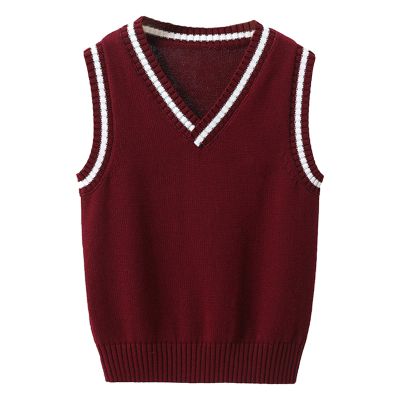 Miaeowve Kids Boys Girls Unisex Sleeveless Sweater Vest Pullover Knitted Jumper Student School Uniform Burgundy A 7-8 Years