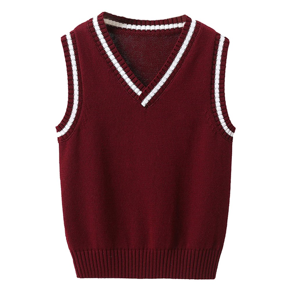 Miaeowve Kids Boys Girls Unisex Sleeveless Sweater Vest Pullover Knitted Jumper Student School Uniform Burgundy A 7-8 Years