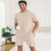 EISHOPEER Mens Ribbed Knit Lounge Set Short Sleeve Top and Shorts Sleepwear Pajama Set Two Piece Matching Outfits Set Beige Small view 2
