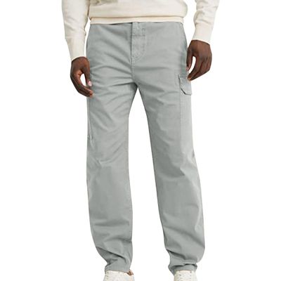 JEsilunmaMY Mens Casual Straight Leg Cargo Pants Multi-Pockets Baggy Work Trousers Solid Color Relaxed Fit Lounge Pants (Light Grey,X-Large)