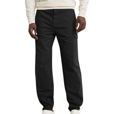 JEsilunmaMY Mens Casual Straight Leg Cargo Pants Multi-Pockets Baggy Work Trousers Solid Color Relaxed Fit Lounge Pants (Black,X-Large)