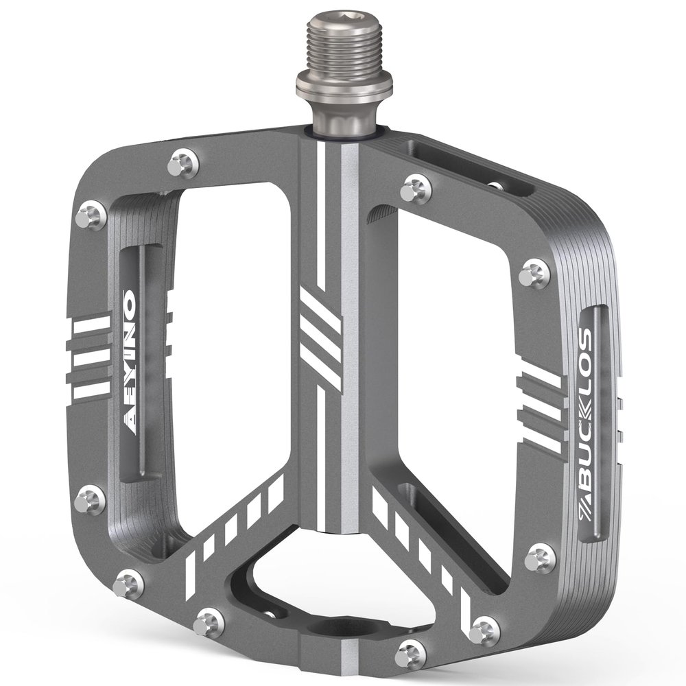 BUCKLOS MTB Flat Pedals Mountain Bike PedalsAdult Road Bicycle Pedals Aluminum Alloy Non-Slip Large Concave Platform Pedals for BMX, Downhill,AM, Enduro 9/16''Titanium