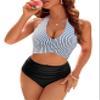 Blooming Jelly Bathing Suit for Women Tummy Control High Waisted Bikini Sets Two Piece Swimsuit Small, Stripe Black view 1
