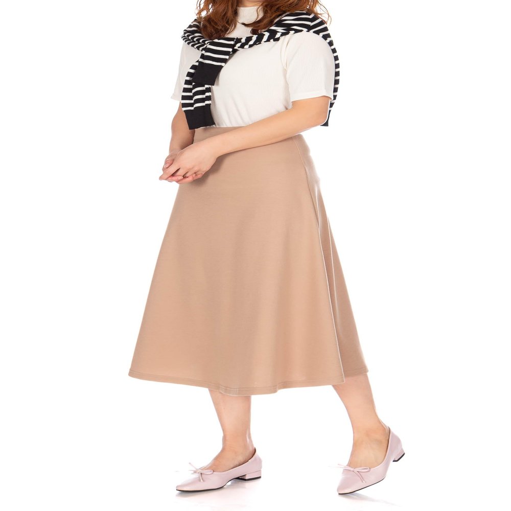 Dani's Choice Elastic Waist A-line Flared Long Skirt (S, Beige)