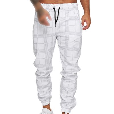Mens Plaid Joggers Workout Pants for Drawstring Gym Running and Bodybuilding Outdoor Athletic Workout Sweatpants (White,XX-Large)
