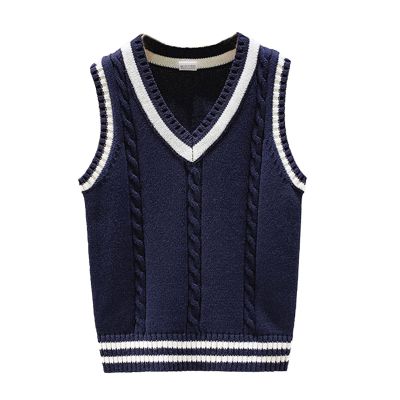 Miaeowve Kids Boys Girls Unisex Sleeveless Sweater Vest Pullover Knitted Jumper Student School Uniform Navy Blue C 5-6 Years