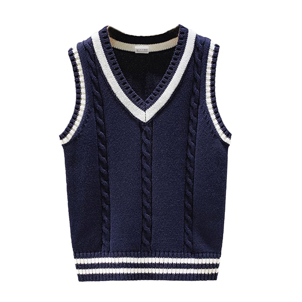 Miaeowve Kids Boys Girls Unisex Sleeveless Sweater Vest Pullover Knitted Jumper Student School Uniform Navy Blue C 5-6 Years