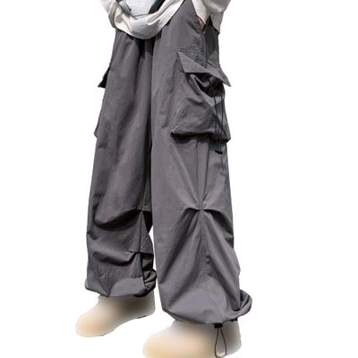 JEsilunmaMY Mens Multi-Pockets Baggy Cargo Pants Loose Fit Casual Wide Leg Trouser Summer Fall Hip Hop Straight Leg Pants (Grey,Medium)