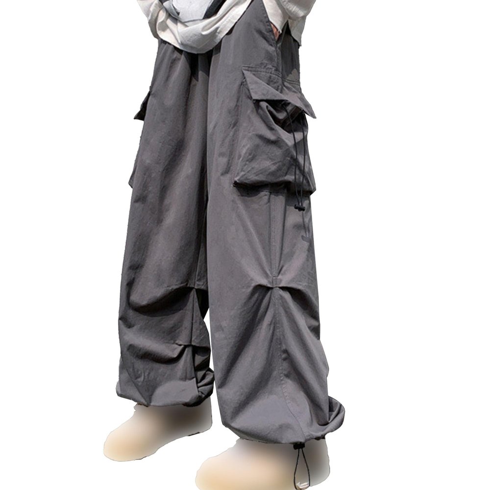 JEsilunmaMY Mens Multi-Pockets Baggy Cargo Pants Loose Fit Casual Wide Leg Trouser Summer Fall Hip Hop Straight Leg Pants (Grey,Medium)