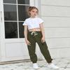 BINPAW Girls Cargo Pants Drawstring Elastic Waist Loose Tapered Jogger Pants with Pockets, Army Green, 9-10 Years = Tag 150 view 2