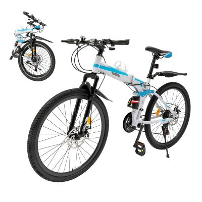JAYGOVAN 26 Inch Folding Mountain Bike, 21 Speed Dual/Front Suspension Mens Mountain Bike with High Carbon Steel, Non-Slip Quick Release Tire Fork Folding Bicycle for Men Women