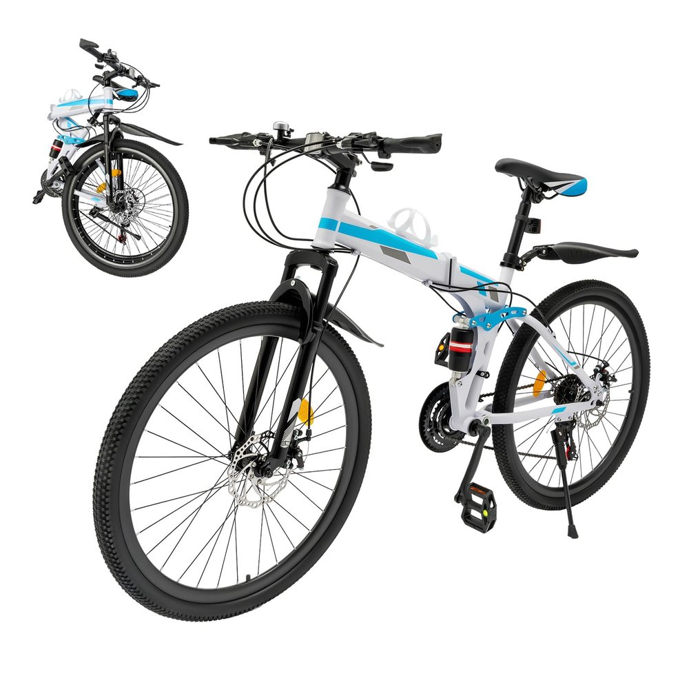 JAYGOVAN 26 Inch Folding Mountain Bike, 21 Speed Dual/Front Suspension Mens Mountain Bike with High Carbon Steel, Non-Slip Quick Release Tire Fork Folding Bicycle for Men Women