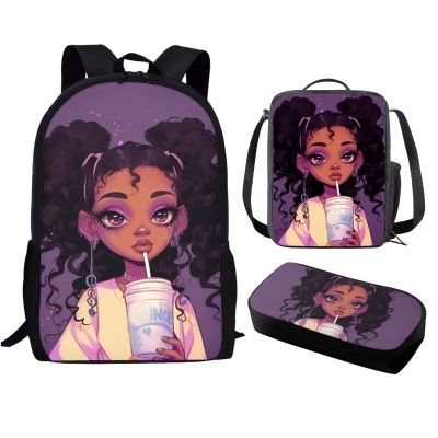 ZUXONGSY African Backpack and Lunch Bag Set for Girls 8-10/10-12 Afro Black Bookbag Lunch Bag Magic Kids School Bag Lunchbag Pencil Box