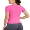 MathCat Short Sleeve Workout Tops for Women, Seamless Women's Compression Shirt, Yoga Running Athletic Shirts Soft Gym Tops Hot Pink view 3