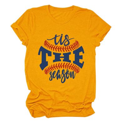 Baseball Mom Shirts Womens Tis The Season Game Day T-Shirt Letter Graphic Casual Baseball Lover Tees Crewneck Tops Yellow