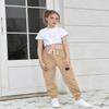 BINPAW Girls Cargo Pants Drawstring Elastic Waist Loose Tapered Jogger Pants with Pockets, Khaki, 6-7 Years = Tag 130 view 2