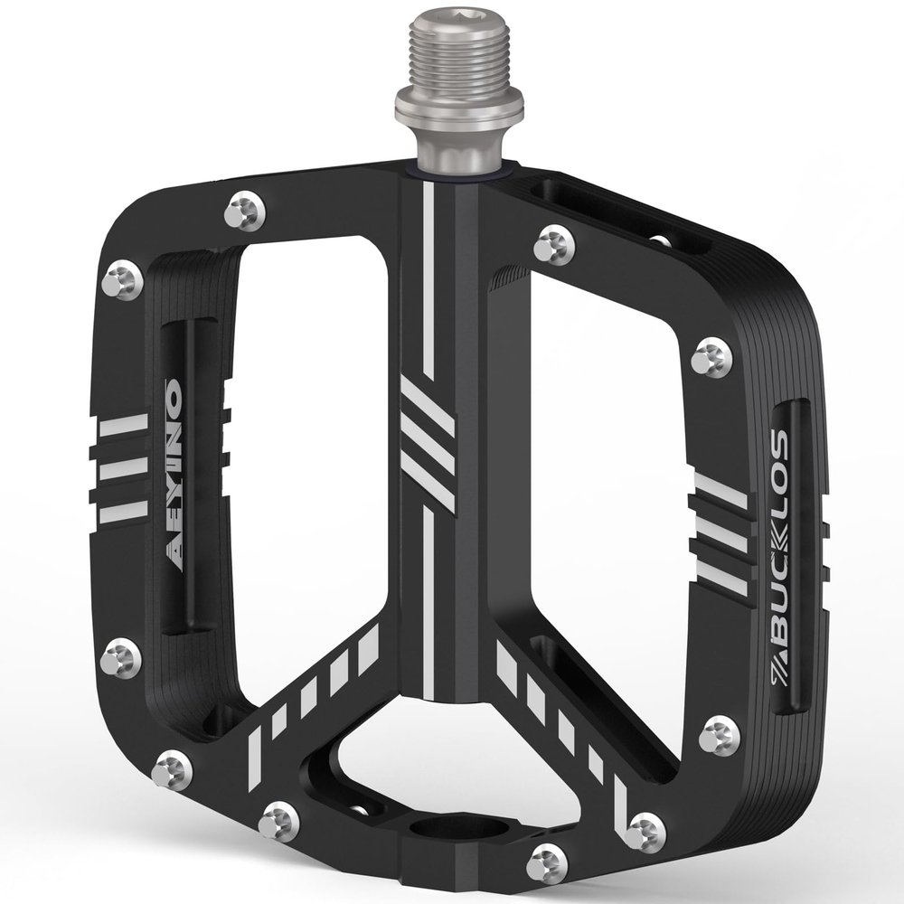 BUCKLOS MTB Flat Pedals Mountain Bike PedalsAdult Road Bicycle Pedals Aluminum Alloy Non-Slip Large Concave Platform Pedals for BMX, Downhill,AM, Enduro 9/16''Black
