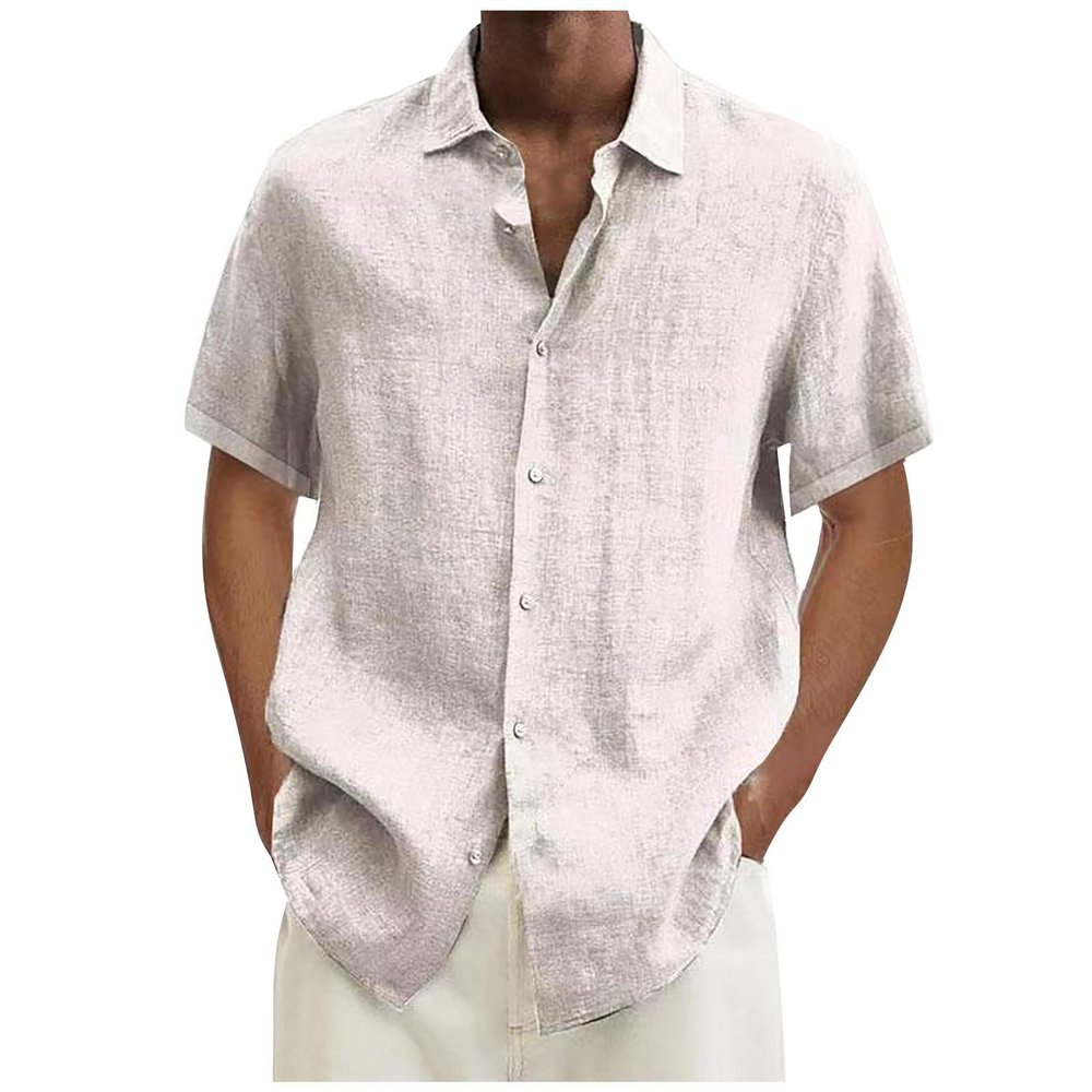 Button Down Shirt for Men Solid Color Short Sleeve Loose Fit Casual Tshirts Shirt Summer Lightweight Beach Shirt, Polo Shirt for Men T Shirts Mens Golf Shirts Hawaiian Shirt(White 1,3X-Large)
