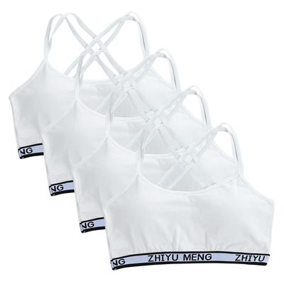 Streamzio Training Bras for Girls 9-14 Years Old, 4 Pack Girls Sports Bra Cotton Spaghetti Strap Girls Bras with Pads (White)