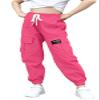 BINPAW Girls Cargo Pants Drawstring Elastic Waist Loose Tapered Jogger Pants with Pockets, Rose Pink, 13-14 Years = Tag 170 view 1