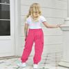 BINPAW Girls Cargo Pants Drawstring Elastic Waist Loose Tapered Jogger Pants with Pockets, Rose Pink, 13-14 Years = Tag 170 view 3