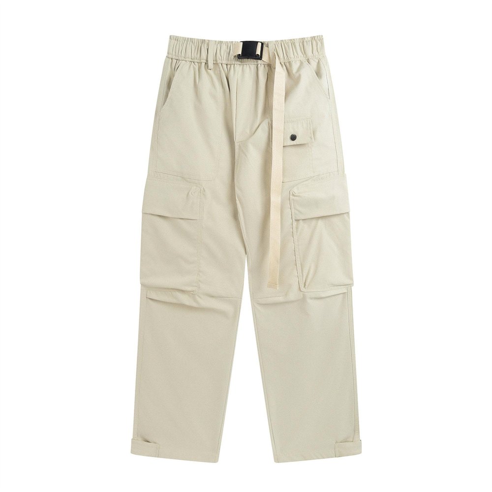 JEsilunmaMY Men's Drawstring Casual Cargo Pants Multi-Pocket Fashion Street Long Pants Relaxed Fit Straight Leg Trousers (Apricot,Medium)