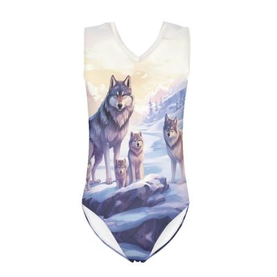 ZFRXIGN Wolf Girls' Swimwear Gymnastics Leotards 8-10 Years Beach Sport One Piece Swimsuit Unitard Ballet Dance Bodysuit Cool Wild Animal Wolves Family Forest