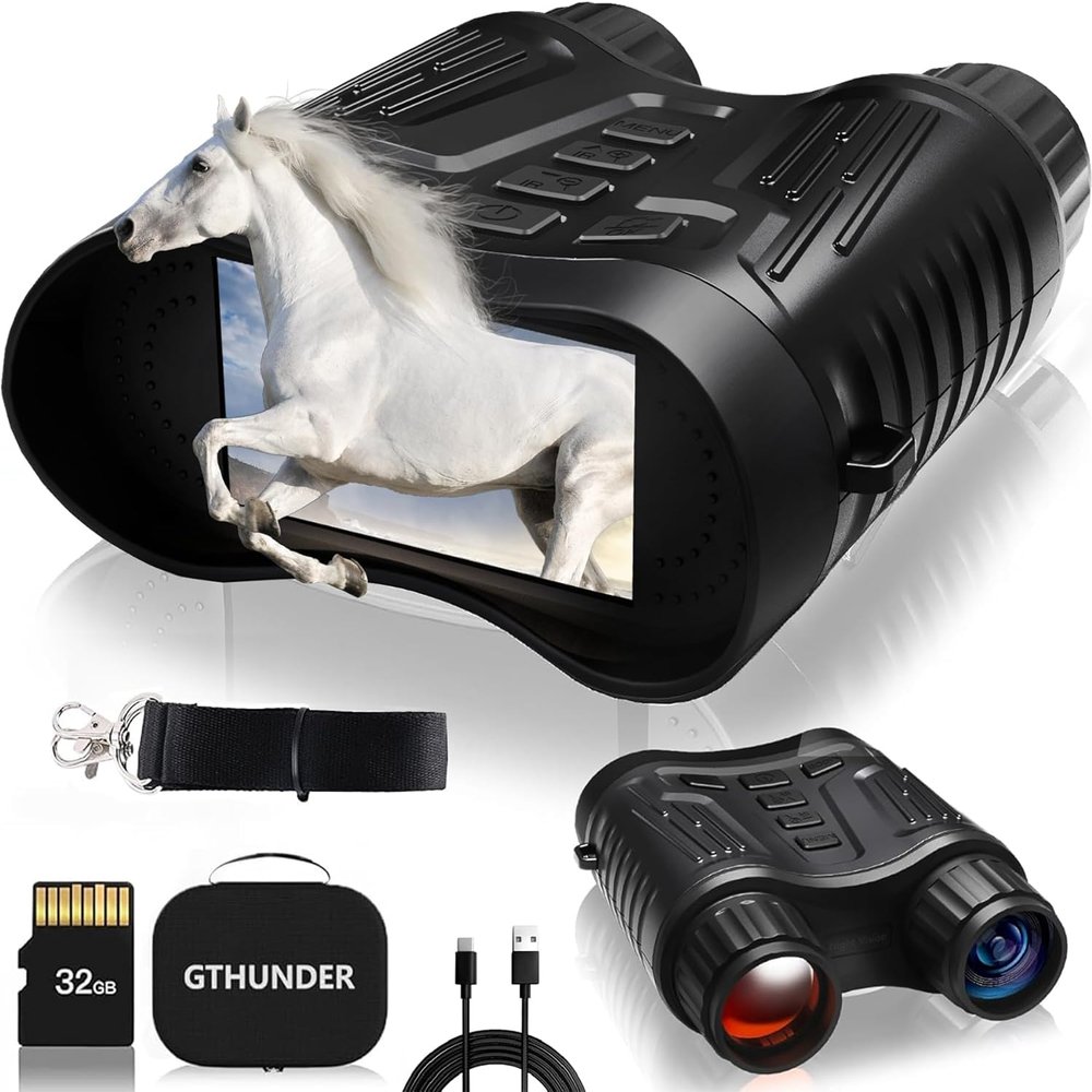 GTHUNDER 4K Night Vision Goggles, 4000mAH Rechargeable Infrared Digital Night Vision Binoculars, 32GB Card for Video and Photo