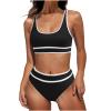 XUNRYAN 2024 Women Two Piece Swimsuits High Waisted Bikini Set Sports Color Block Swimsuit Scoop Neck Cheeky Bathing Suit view 1