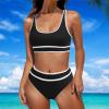 XUNRYAN 2024 Women Two Piece Swimsuits High Waisted Bikini Set Sports Color Block Swimsuit Scoop Neck Cheeky Bathing Suit view 2