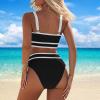 XUNRYAN 2024 Women Two Piece Swimsuits High Waisted Bikini Set Sports Color Block Swimsuit Scoop Neck Cheeky Bathing Suit view 4