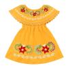 Baby Girls Mexican Dress Sleeveless Off Shoulder Flowers Embroidery Dresses Toddler Traditional Mexico Themed Birthday Party Clothe Cinco De Mayo Outfit Hawaii Holiday Casual Sundress Yellow 3-4T view 1