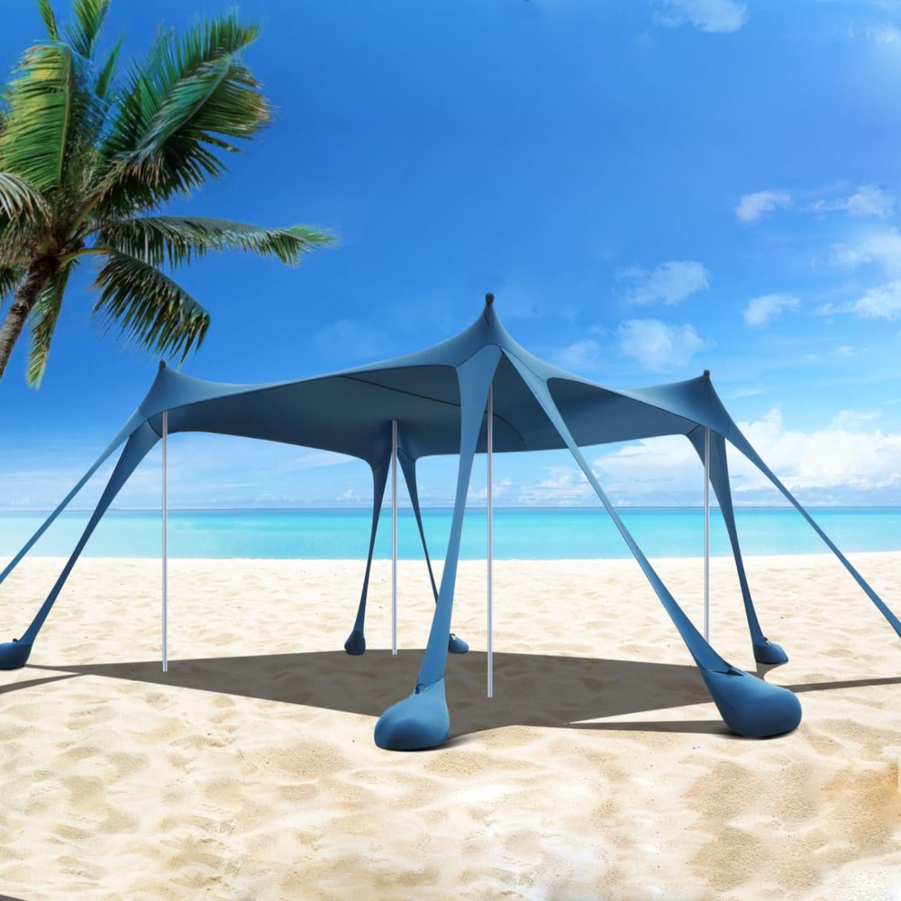 Hylastar Beach Tent, UPF50+ Protection, 10 x 10ft Camping Sun Shelter with 8 Sandbags, Sand Shovel, Pegs, and Stability Poles-Ideal for Fishing, Backyard Fun & Picnics Shelters (Blue)