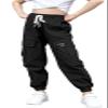 BINPAW Girls Cargo Pants Drawstring Elastic Waist Loose Tapered Jogger Pants with Pockets, Black, 9-10 Years = Tag 150 view 1