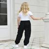 BINPAW Girls Cargo Pants Drawstring Elastic Waist Loose Tapered Jogger Pants with Pockets, Black, 9-10 Years = Tag 150 view 3