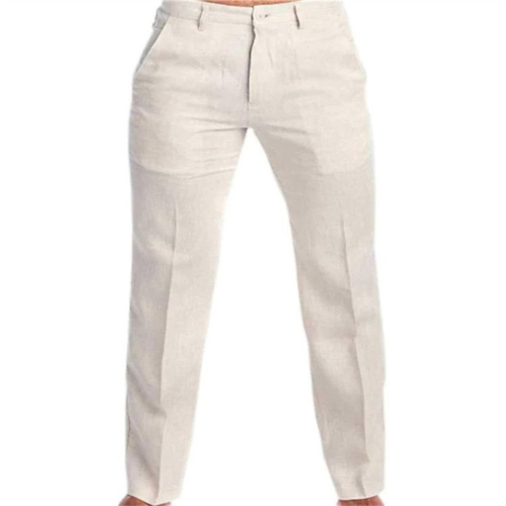 JEsilunmaMY Men's Flat-Front Comfort Casual Pants Relaxed Fit Straight Linen Pants Solid Color Work Pants Loose Trousers (Beige,3X-Large)