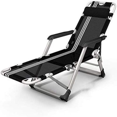 Chair Recliner Heavy Duty Folding Camping Cot Bed Adults/Portable Bed with Carry Bag for Camping Home Office Support 200kg (Color : Black Size : with Cushion) Size:with Cushion Colour:Black