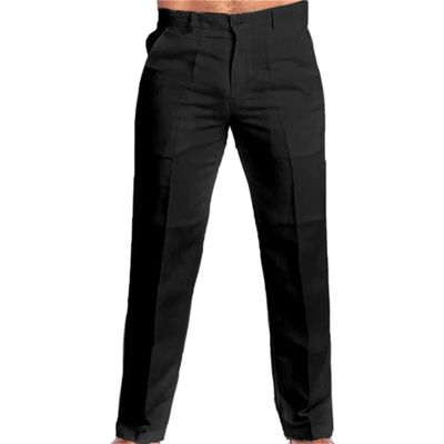 JEsilunmaMY Men's Flat-Front Comfort Casual Pants Relaxed Fit Straight Linen Pants Solid Color Work Pants Loose Trousers (Black,Medium)