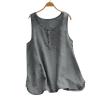 FQFGGYD Women's Round Neck Button Sleeveless Loose Casual Vest Cotton Linen T Shirts Summer Casual Flowy Blouses Tank Tops Gray view 3