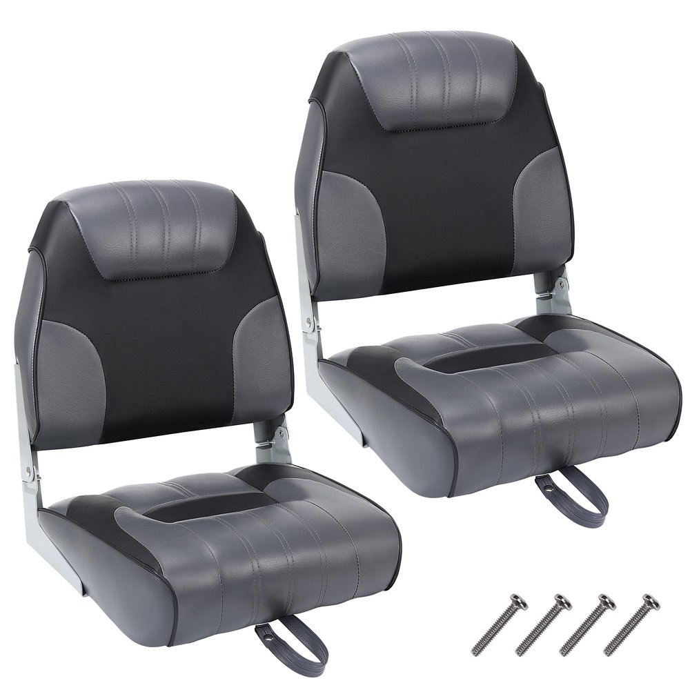 GAOMON 2 Pack Boat Seats Low Back,Boat Seats Stainless Steel Screws Included,Fold-Down Fishing Boat Chair with Thickened Sponge Padding and Hinge for Sightseeing Boat,Speedboat, Canoe(2 Seats)