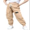 BINPAW Girls Cargo Pants Drawstring Elastic Waist Loose Tapered Jogger Pants with Pockets, Khaki, 14-16 Years = Tag 180 view 1