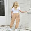 BINPAW Girls Cargo Pants Drawstring Elastic Waist Loose Tapered Jogger Pants with Pockets, Khaki, 14-16 Years = Tag 180 view 3