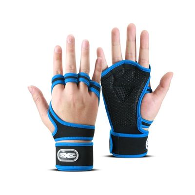 ANJMEICH Fitness Gloves Wrist Wraps Half Finger Men Women Sports Equipment Training Bench Shock Absorption Barbell Breathable Anti-Slip Anti Cocoon (Blue)