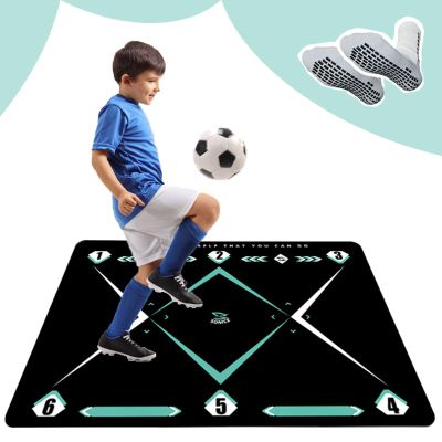 Dxcaicc Football Footstep Training Mat,Shock Absorption Silent Soccer Training Mat,Foldable Dribble Training Mat,Indoor Ourdoor Pace Ball Control Player Equipment,B,78cm*115cm