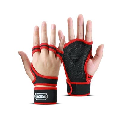 ANJMEICH Fitness Gloves Wrist Wraps Half Finger Men Women Sports Equipment Training Bench Shock Absorption Barbell Breathable Anti-Slip Anti Cocoon (Red)
