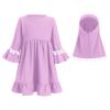 Abayas for Baby Girls Abaya Dubai Turkey Kaftan Prayer Maxi Dress and Full Cover Pom-Poms Hijab Toddler Muslim Long Sleeve Arabian Robe Ramadan Modest Islamic Clothes Clothing Lavender 18-24 Months view 2